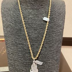 10k Gold Rope Chain And Real Diamond Pendant Combo For A Good Price!!