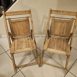 Pair of Children's Antique Wooden Folding Chairs 