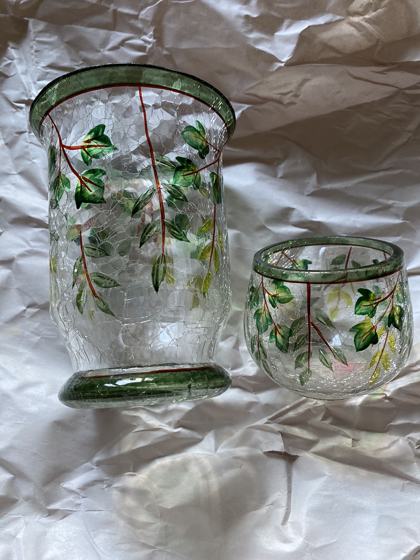 Ned & small crackle glass candle holder set