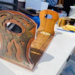Antique french Art Nouveau bookend early 1900's wood brass