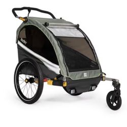 Burley D’Lite X, 1 and 2 Seat Kid Bike Trailer & Stroller, Sage Green 5-Point Ha
