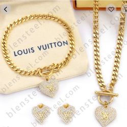 LV Gold three-piece set necklace bracelet and earrings 