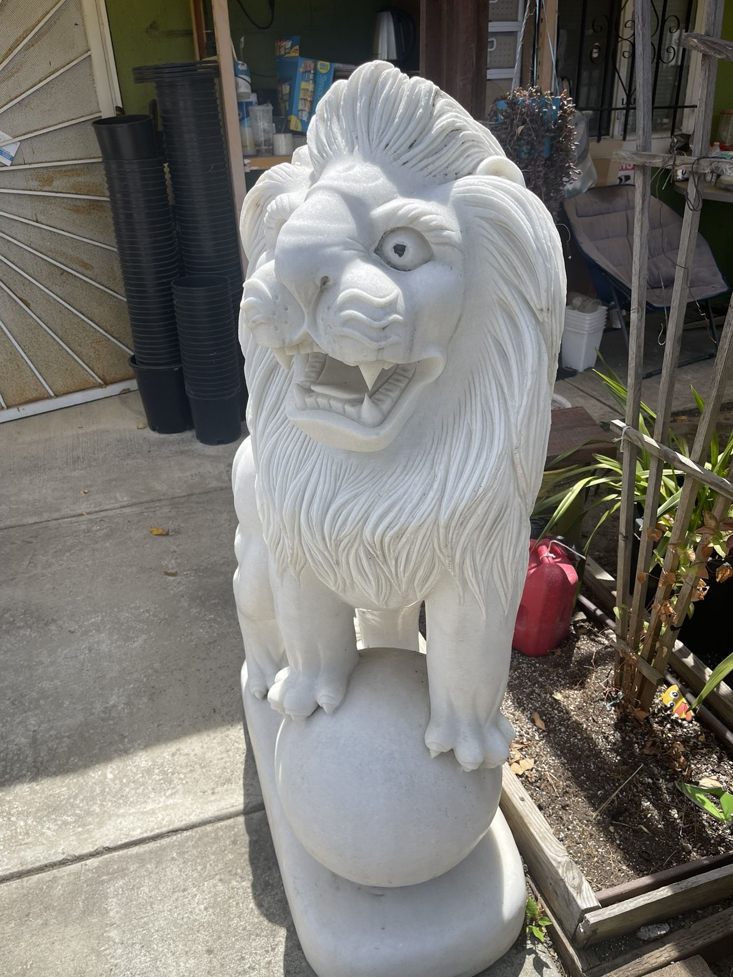 2 Hand Carved White Lions via Vietnam
