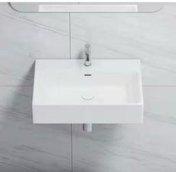 Eridanus 24” x 16” White Wall-Mount Vessel Sink w/ Faucet Hole & Overflow