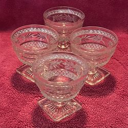 Vintage Set Of 4 Imperial Clear Glass Square Footed Dessert Fruit Custard Pudding Cups Dish FLAWLESS!