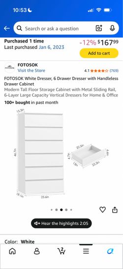 Amazon White 6-Drawer Tall Dresser