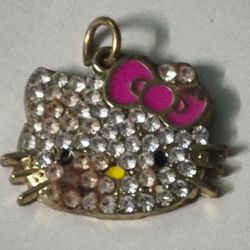 Vintage Gold Tone Sanrio Hello Kitty Rhinestone Crystal Pendant