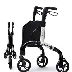 Premium 3 Wheel Rollator Walker for Seniors, Lightweight Foldable Elderly Three Wheeled Rollator with Storage Bag, Aluminum Mobility Aid Rolling Walke