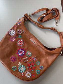 Desigual Brown Embroidered Crossbody Bag