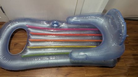 Intex Inflatable Pool Float Lounge with Rainbow Stripes, Headrest & Cup Holder