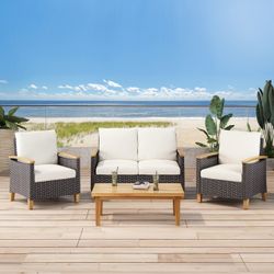 4 Pieces - Rattan Patio set with coffee Table