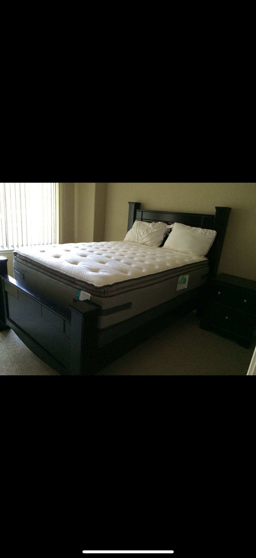 Black Bedroom Set – Bed Frame, Nightstand, Dresser with Mirror