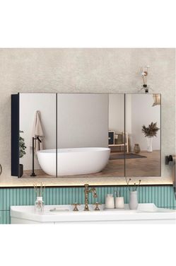 New in the box 40x24 Medicine Cabinet Mirror with Storage, Pre-Assembled Medicine Cabinets for Bathroom, Recessed or Surface Mount Large Black Mirrore