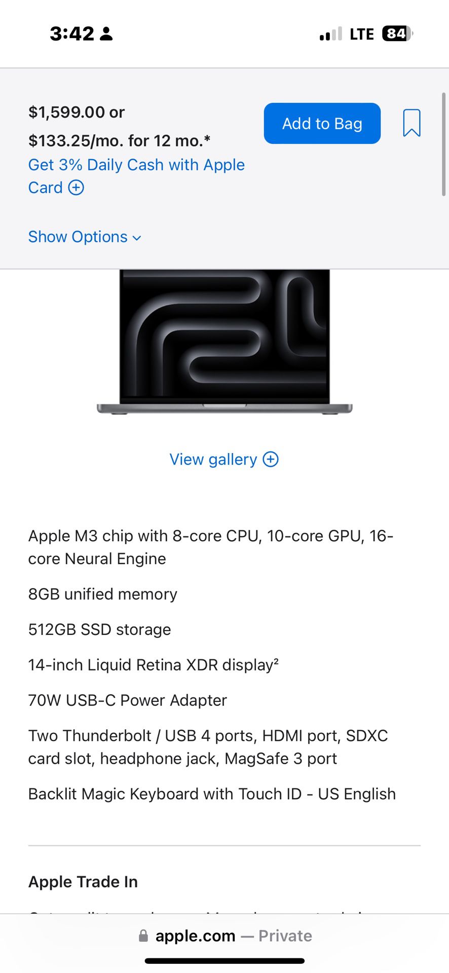 Macbook Pro M3 CHIP 14 Inch