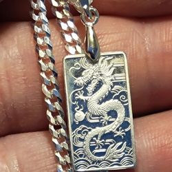 .999 Fine Silver Dragon Pendant Handmade W/ .925 STERLING SILVER BAIL 