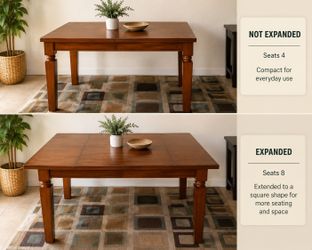 Solid Wood Counter-Height Expandable Dining Table ONLY – Hidden Leaves – Seats 6-8
