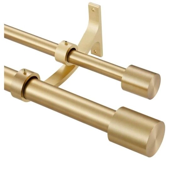 Warm Gold Double Curtain Rods 36-72" (3-6ft), Decorative Double Window Curtain Rod with Cap Finials, 1 Inch Front and 5/8 Inch Back Telescoping Dual C