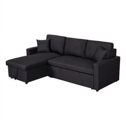 🖤🖤 Black L Shape Sectional Couch 🛋️ Brand New In Box 📦 With Storage Compartment And Pull Out Bed 🛏️ 