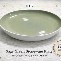 Gibson Sage Green Stoneware Plate – 10.5” Large Serving Dish Dishwasher Safe