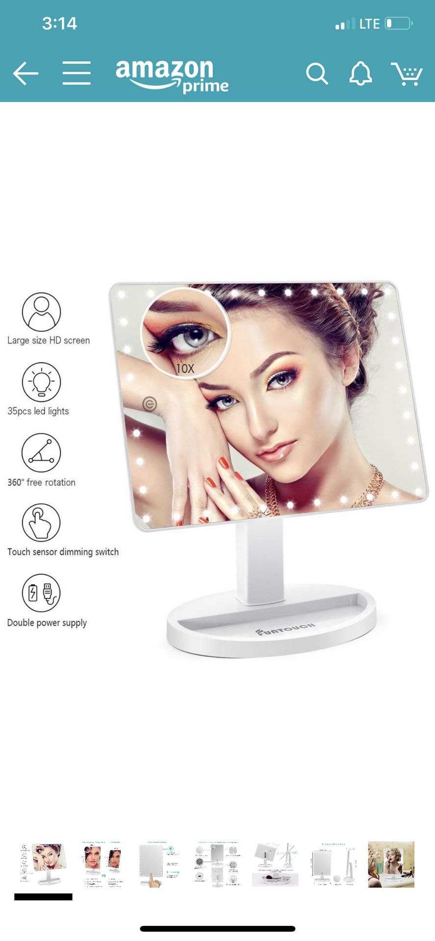 Brand new in box Large Lighted Vanity Makeup Mirror (X-Large Model), Funtouch Light Up Mirror with 35 LED Lights, Touch Screen and 10X Magnification