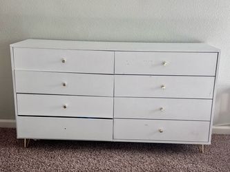 White 8-Drawer Dresser with Gold Hardware