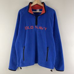 OLD NAVY Vintage Y2K Royal Blue Orange Quarter Zip Oversized Fleece Sweatshirt
