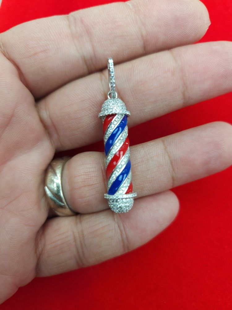 925 Sterling Silver Barber Sign Pendant