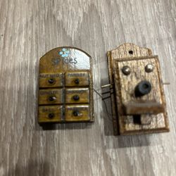 Vintage Miniature Dollhouse Sized Spice Rack And Old Fashioned Wall Phone