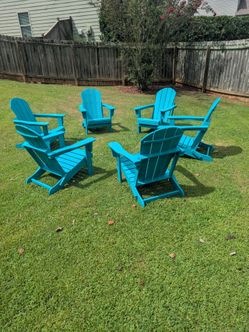 6 BRAND NEW Polywood HDPE material foldable turquoise Adirondack chairs just assembled
