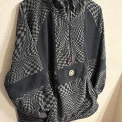 Quiksilver black and grey Swirl checkered fleece jacket 