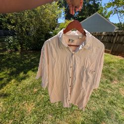 XL Vintage Silk Branded cream collared shirt
