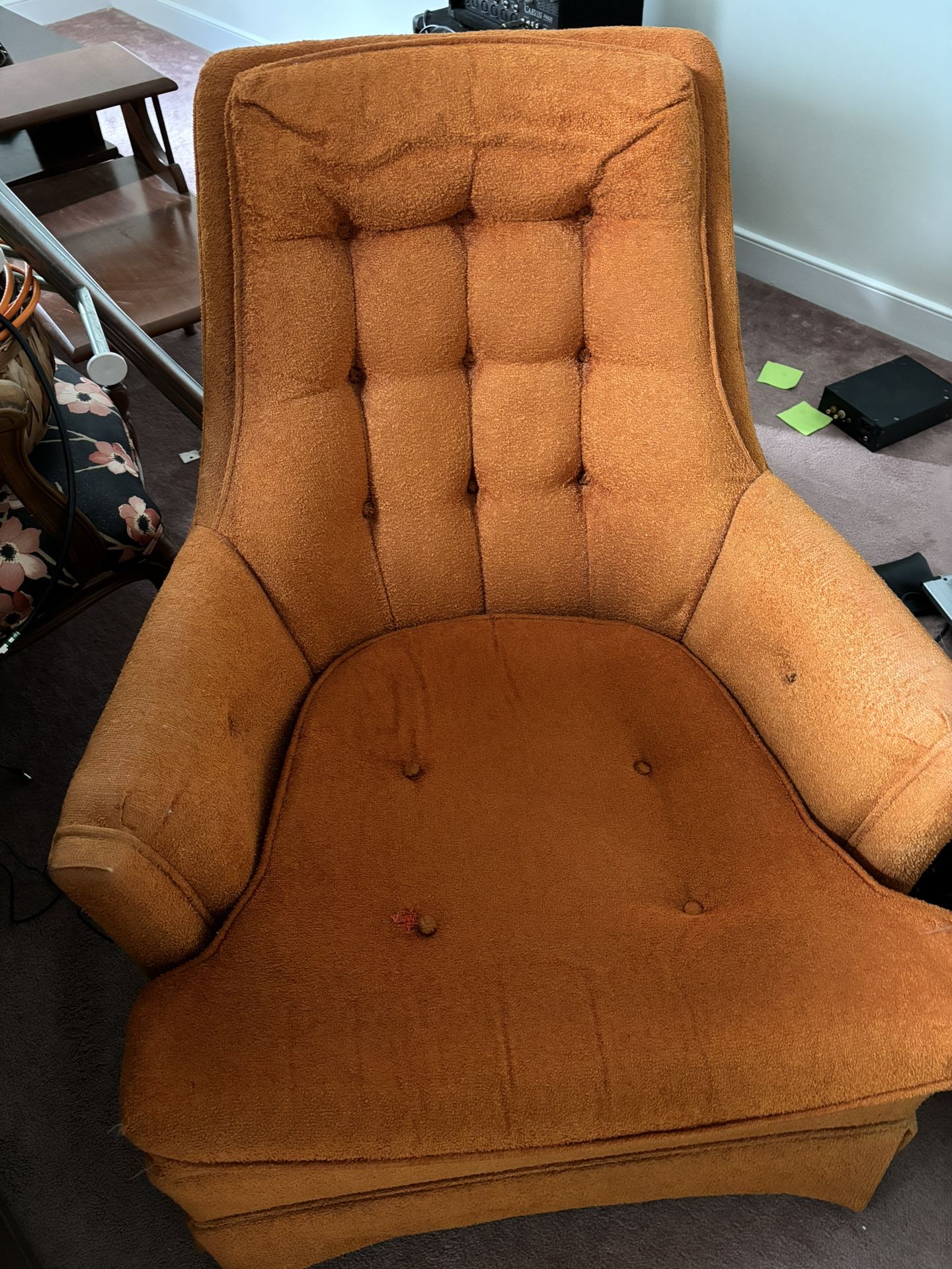 Vintage Mid Century Orange Button Chair
