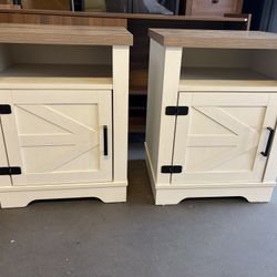It’s in the box not assembled/Farmhouse Nightstand Set of 2 , Rustic Beside Table with Barn Door and Open Shelf for Living Room Bedroom Office , White