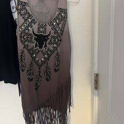 Sleeveless Tshirt With Fringe Sides