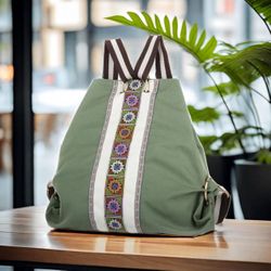 Women Canvas Backpack Daypack Casual Shoulder Bag, Vintage Heavy-duty Anti-theft Travel Backpack Grass Green