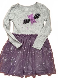 Girls 5T Bat Graphic Long Sleeve Tulle Dress