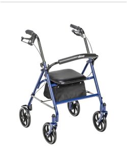 Drive Medical Four Wheel Rollator Rolling Walker with Fold Up Removable Back Support, Blue
