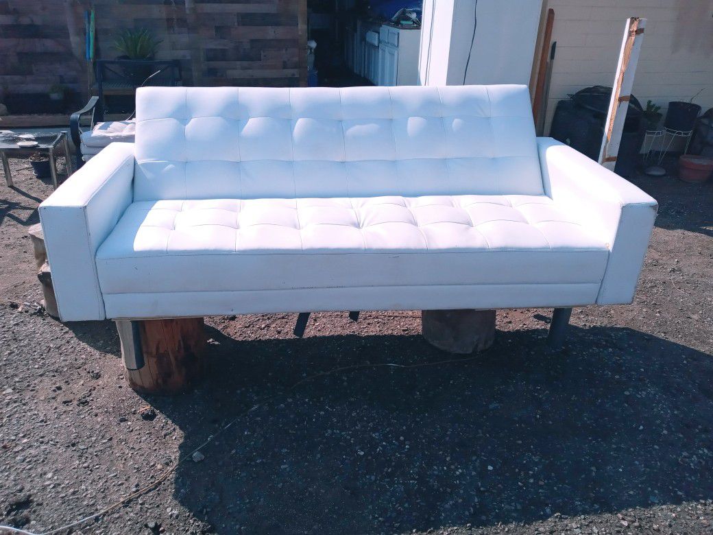 White Fake Leather Futon Couch