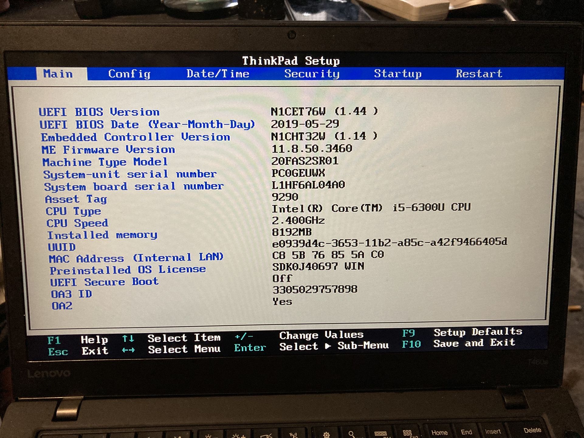 Lenovo T460s 14” Touch Screen i5 2.5GHz 6300U CPU 8GB RAM 256GB SSD