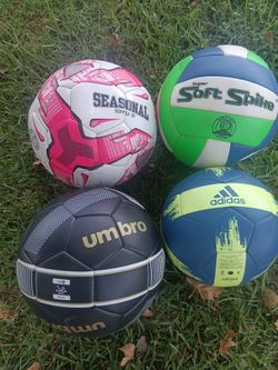Soccer balls and volleyball