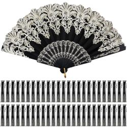 Geelin 50 Pcs Hand Lace Foldable Fans Bulk for Women with Organza Bag 
