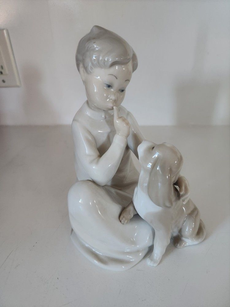 Vintage 1970s Lladro Boy With Dog Figurine