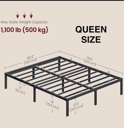 New VASAGLE Queen 14” Tall Metal Platform Bed Frame With 1100lb Weight Capacity, Matte Black