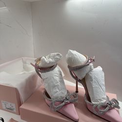 Mach & Mach Double Bow Satin Pumps – Pink – Size 38 💕✨