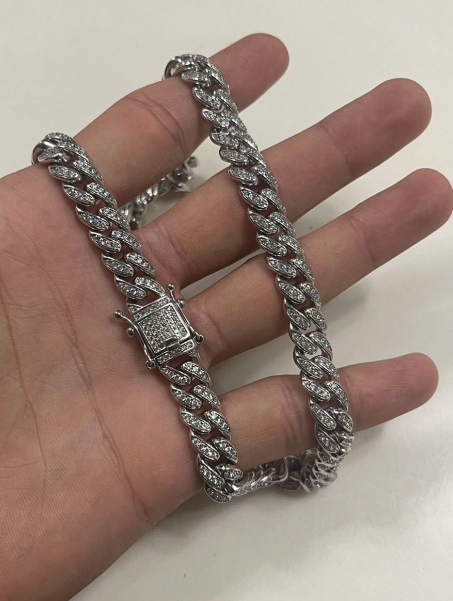 9.5MM Sterling Silver Iced Miami Cuban Link Chain 18”