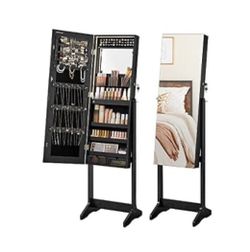 Standing Jewelry Armoire with Full-Length Mirror