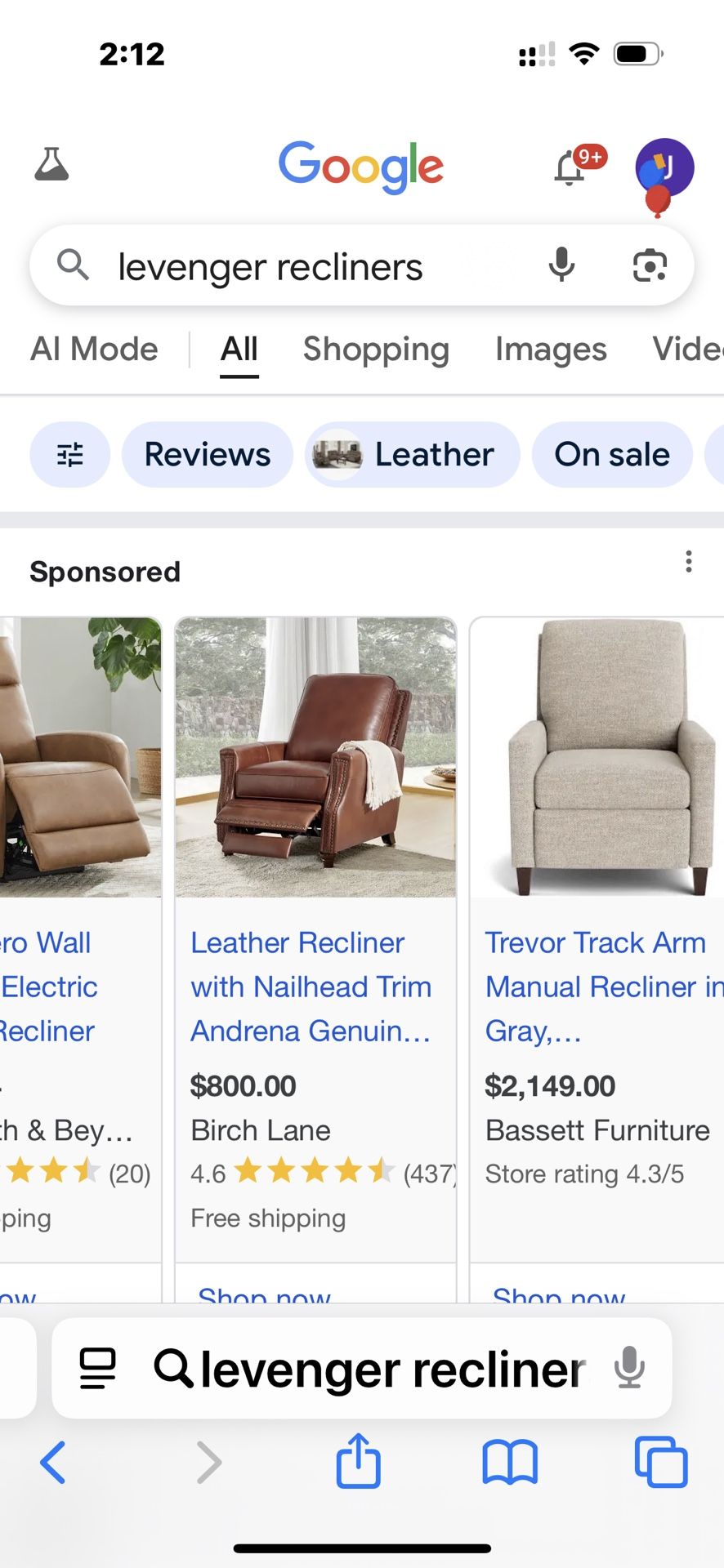 Leather RECLINER- Levenger (high End)