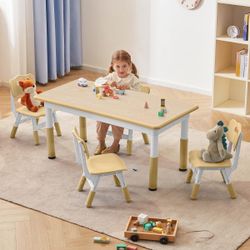 New Kids Study Table and Chairs Set, Height Adjustable Toddler Table and Chair Set for Kids Ages 3-8, Graffiti Desktop (Light Brown)  New in box S-LTC