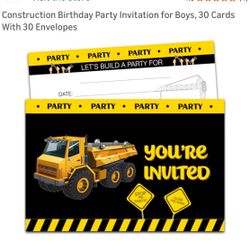 Construction Birthday Party Invitation for Boys, 30 Cards With 30 Envelopes