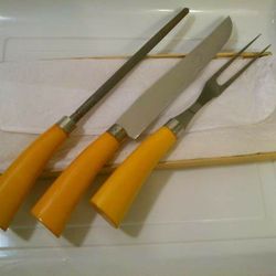 Yellow Bakelite Handled Carving Set